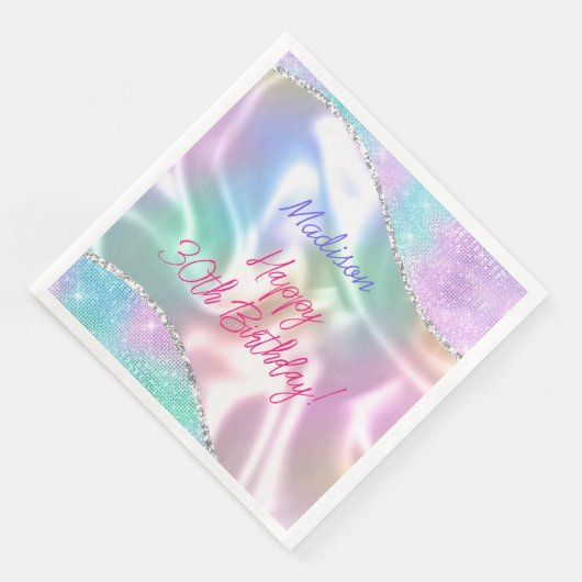 Serviette En Papier Iridescente Sparkle Joyeux Anniversaire & Nom, Tou (Coin)