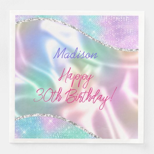 Serviette En Papier Iridescente Sparkle Joyeux Anniversaire & Nom, Tou (Devant)