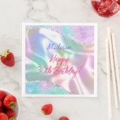 Serviette En Papier Iridescente Sparkle Joyeux Anniversaire & Nom, Tou (En situation)