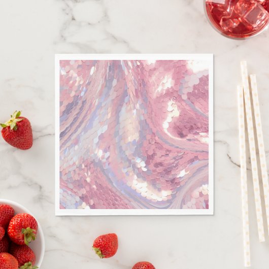 Serviette En Papier Iridesecent Pink and Purple Sequin (En situation)