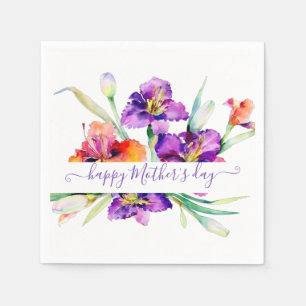 Serviette En Papier Iris aquarelle violet personnalisé