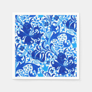 Serviette En Papier Iris de William Morris et lis, bleu de cobalt