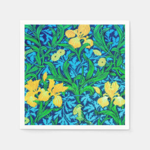 Serviette En Papier Iris de William Morris, jaune et bleu de cobalt