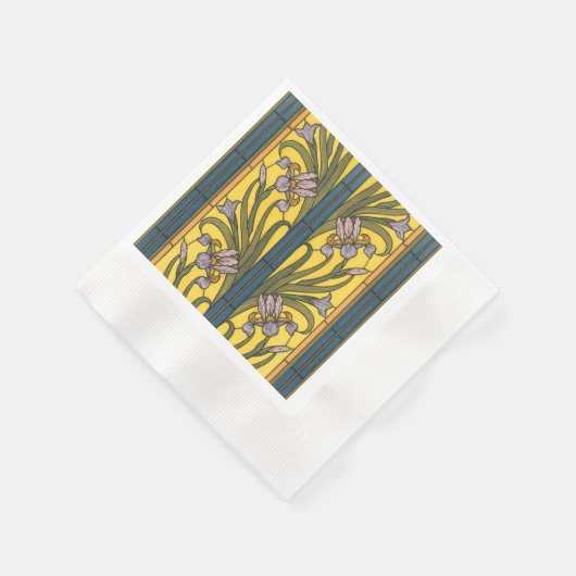 Serviette En Papier Iris Fleur Art Nouveau Vitrail Bleu Or (Coin)
