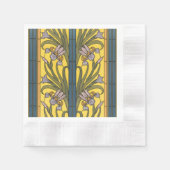 Serviette En Papier Iris Fleur Art Nouveau Vitrail Bleu Or (Devant)