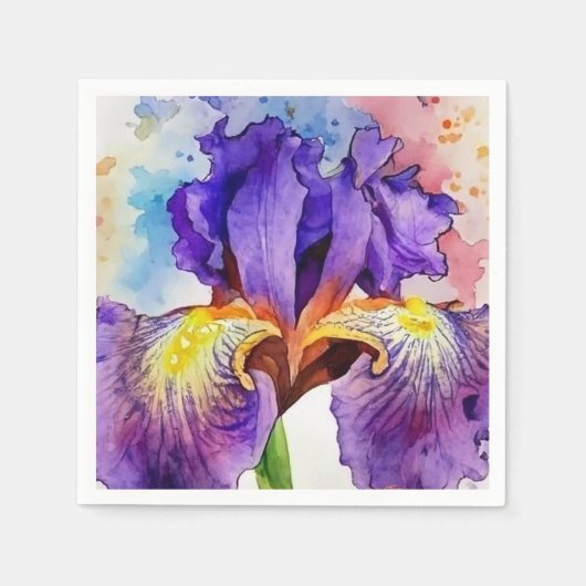 Serviette En Papier Iris violet en aquarelle (Devant)