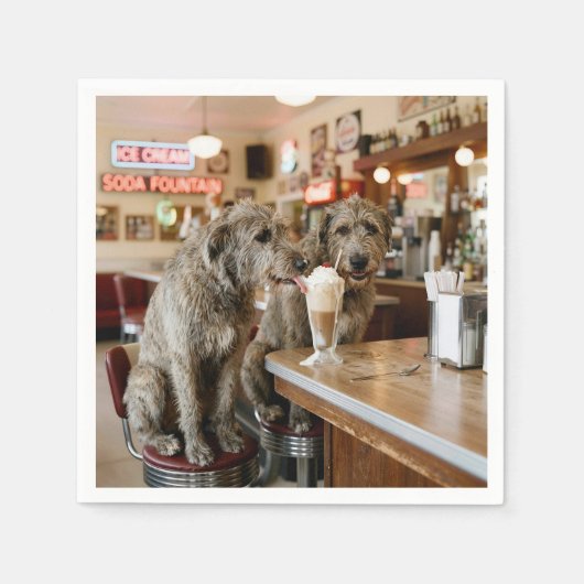 Serviette En Papier Irish Wolfhounds Sharing a Milkshake (Devant)