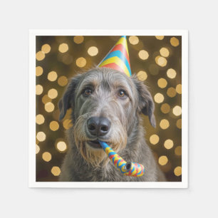 Serviette En Papier Irlandais Wolfhound de anniversaire avec chapeau d