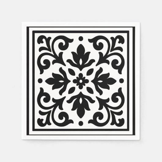 Serviette En Papier Ironlace noir et blanc vintage  (Devant)