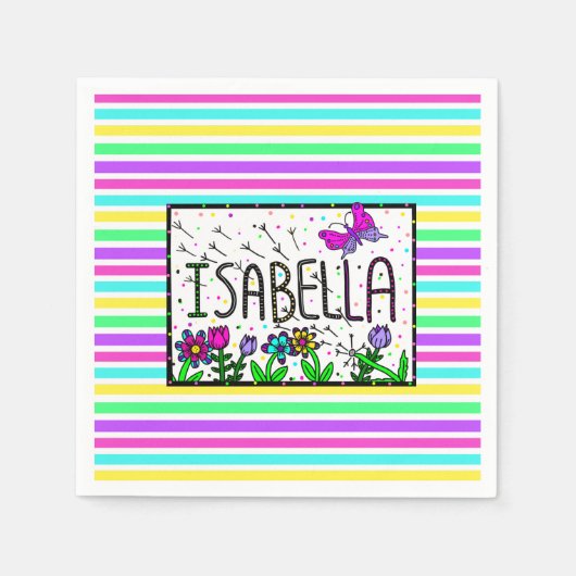 Serviette En Papier Isabella - Le nom Isabella dessin lunique (Devant)