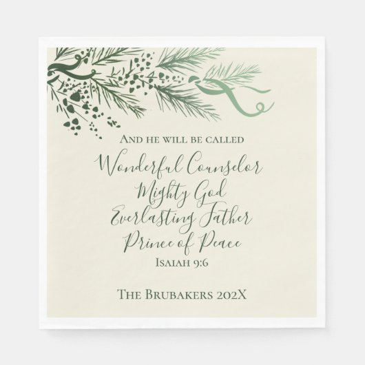 Serviette En Papier Isaïe 9:6 Sage Pine personnalisée Noël (Devant)