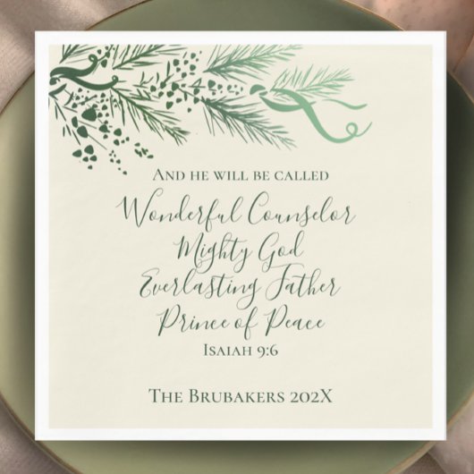 Serviette En Papier Isaïe 9:6 Sage Pine personnalisée Noël