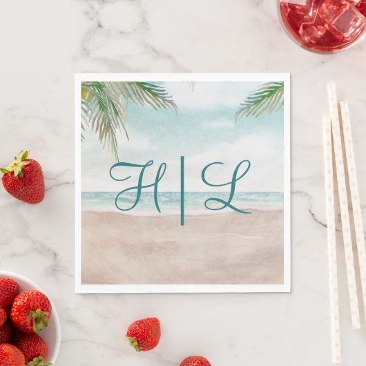 Serviette En Papier Island Breeze Sandy Beach Mariage Monogramme Dîner (En situation)