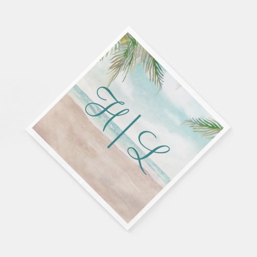 Serviette En Papier Island Breeze Sandy Beach Mariage Monogramme Dîner (Coin)