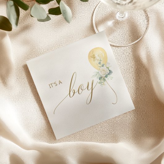 Serviette En Papier It’s A Boy Baby Shower –Gold Balloon & Greenery