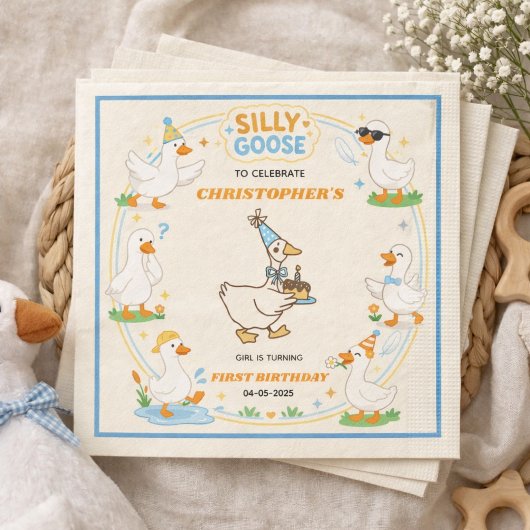 Serviette En Papier It’s ONE Silly Goose Retro 1st Birthday Fun Modern