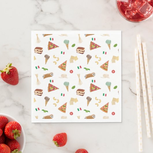 Serviette En Papier Italian Food Pizza Pasta Tiramisu Pattern (En situation)