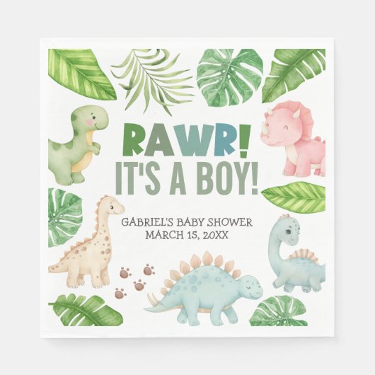 Serviette En Papier It's a Boy Dinosaur Baby Shower (Devant)
