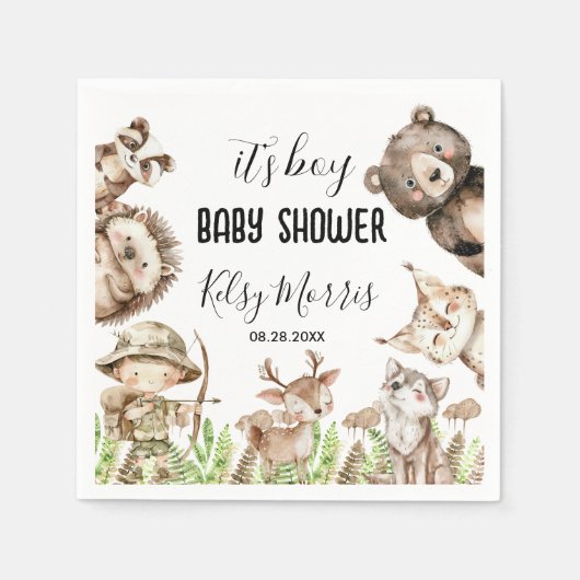 Serviette En Papier its boy Rustic Woodland Baby Shower Invite (Devant)