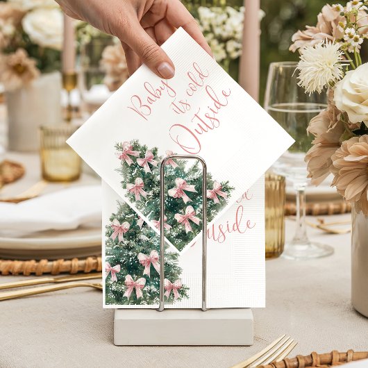 Serviette En Papier It's Cold Outside Winter Pink Bow Girl Baby Shower