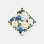 Serviette En Papier Ivoire et Hydrangée bleue (Coin)
