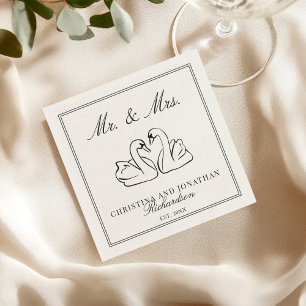 Serviette En Papier Ivoire Mr & Mrs Cygnes Romantiques Mariage Ancienn