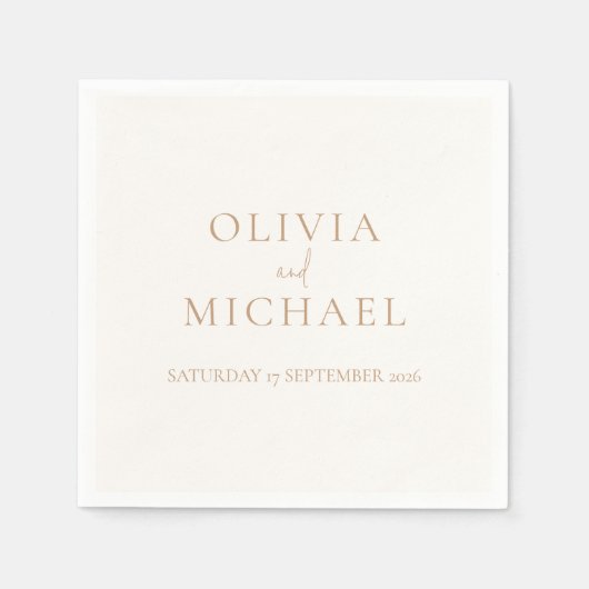 Serviette En Papier Ivoire simple et Mariage moderne Tan (Devant)