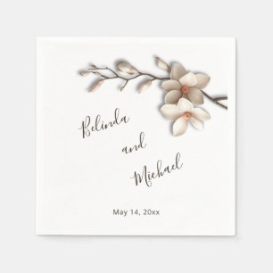 Serviette En Papier Ivory 3D Fleurs de Magnolia   Mariage