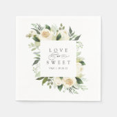 Serviette En Papier Ivory Bloom | "L'amour est doux" Floral Mariage (Devant)
