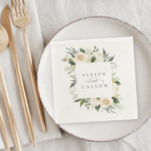 Serviette En Papier Ivory Bloom | Mariage de cadre floral personnalisé