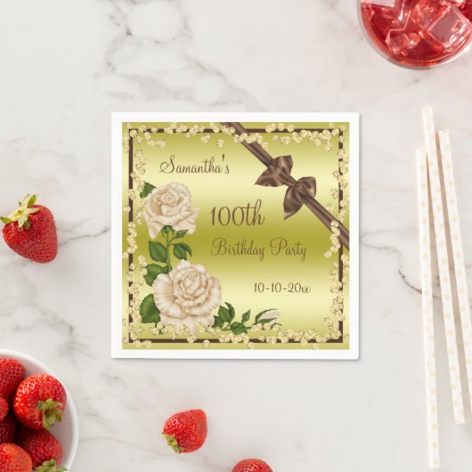 Serviette En Papier Ivory Blossom, Bows & Diamonds 100e (En situation)