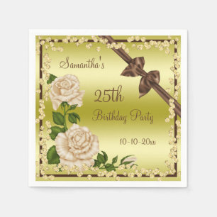 Serviette En Papier Ivory Blossom, Rubans et Diamants 25ème