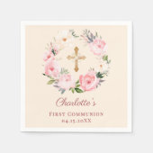 Serviette En Papier Ivory blush pink floral wreath First Communion (Devant)