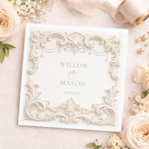 Ivory Elegant Baroque Square Wedding Napkins