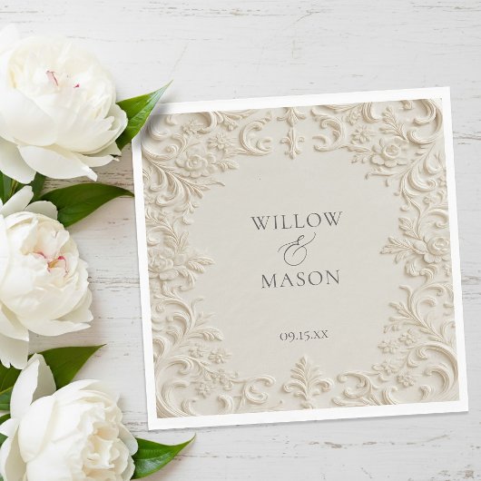 Serviette En Papier Ivory Embossed Scroll Floral Wedding Napkins