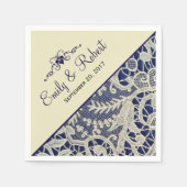 Serviette En Papier Ivory Lace Marine Bleu Élégant Mariage officiel (Devant)