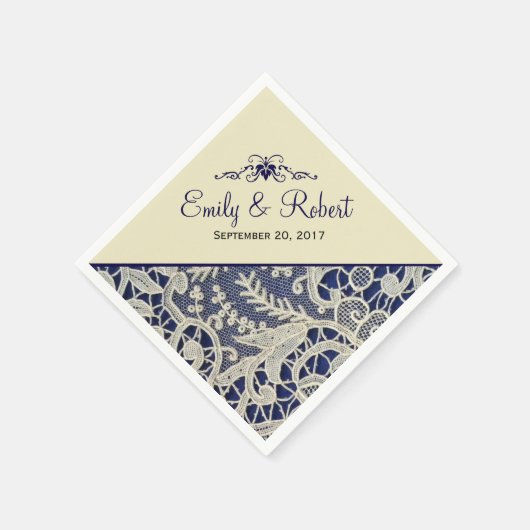Serviette En Papier Ivory Lace Marine Bleu Élégant Mariage officiel (Coin)