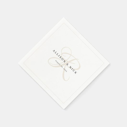 Serviette En Papier Ivory Minimalist Monogram Wedding Napkins (Coin)