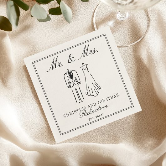 Serviette En Papier Ivory Mr & Mrs Personalized Old Money Wedding 