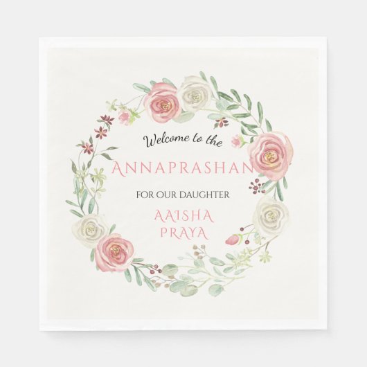 Serviette En Papier Ivory rose Annaprashan Party Fille bébé Floral (Devant)