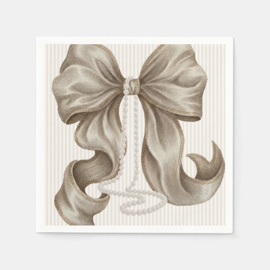 Serviette En Papier Ivory Striped Bow and Pearl Necklace (Devant)