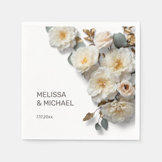 Serviette En Papier Ivory White 3D Roses Wedding (Devant)
