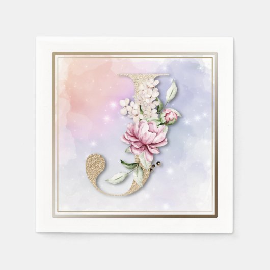 Serviette En Papier J Monogram Burgundy Floral Napkins (Devant)