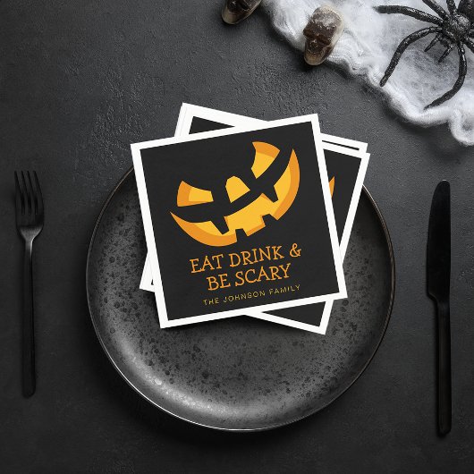 Serviette En Papier Jack-O-Lantern Mangez Boire et soyez effrayants
