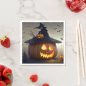 Serviette En Papier Jack-O-Lanterns, chauves-souris et une sorcière Ha (En situation)