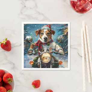 Serviette En Papier Jack Russell Chien équitation Moto Noël