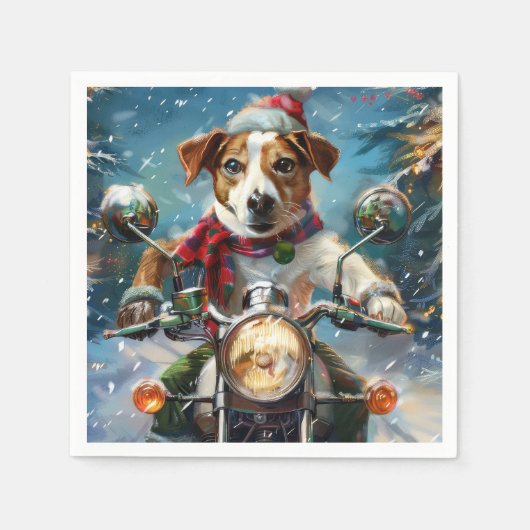 Serviette En Papier Jack Russell Chien équitation Moto Noël (Devant)