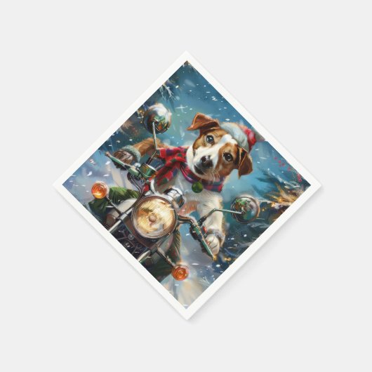 Serviette En Papier Jack Russell Chien équitation Moto Noël (Coin)