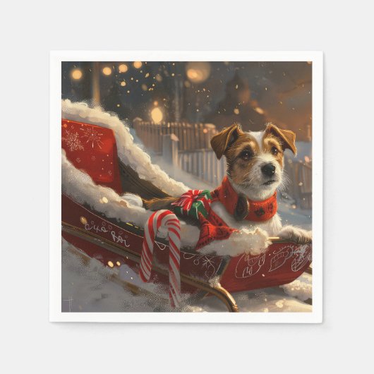 Serviette En Papier Jack Russell Chien Festive de Noël (Devant)
