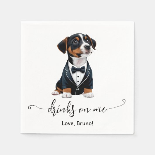 Serviette En Papier Jack Russell Puppy Boissons Sur Moi Mariage (Devant)